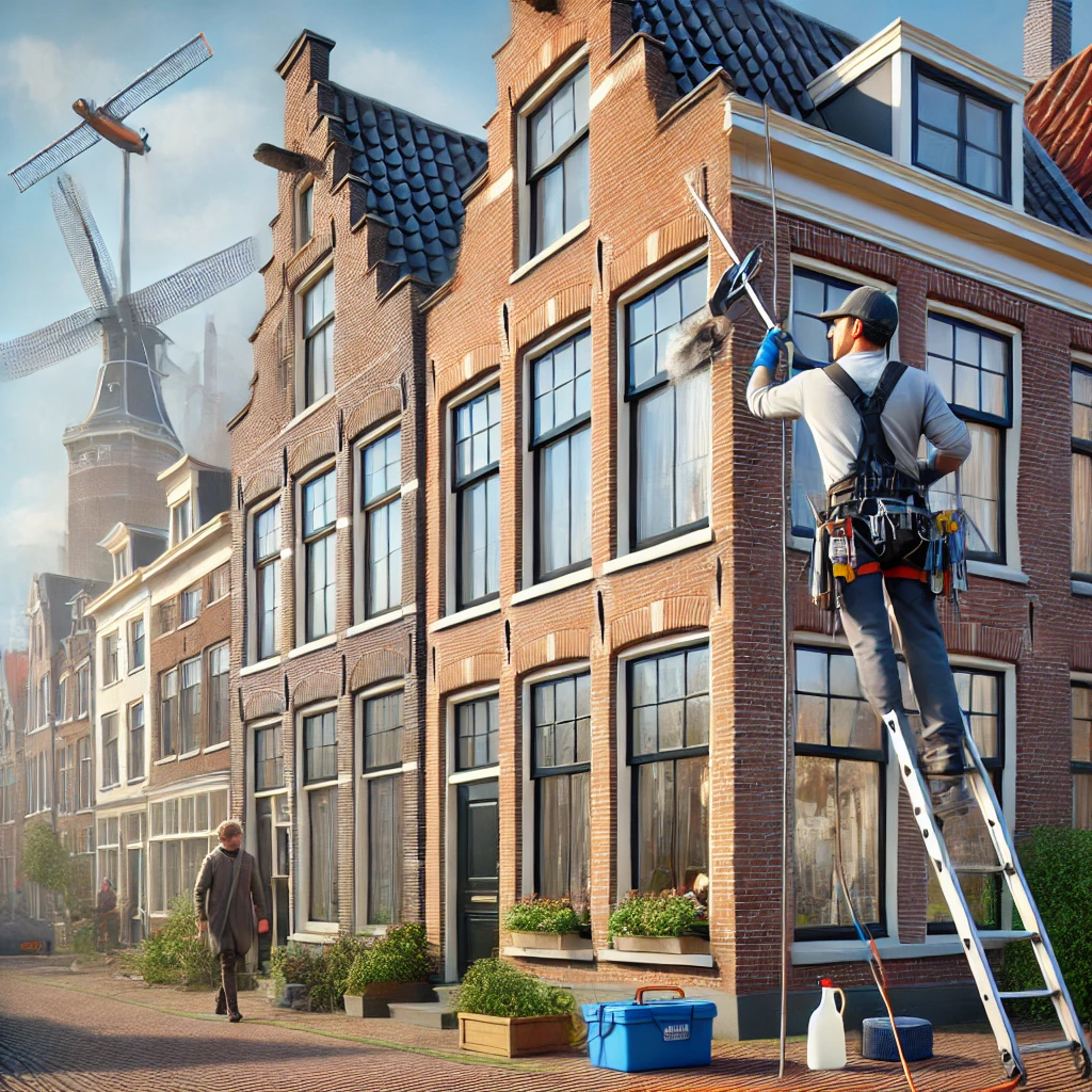 Glazenwasser is glasbewassing aan het uitvoeren in een nederlandse woning in Moerkapelle